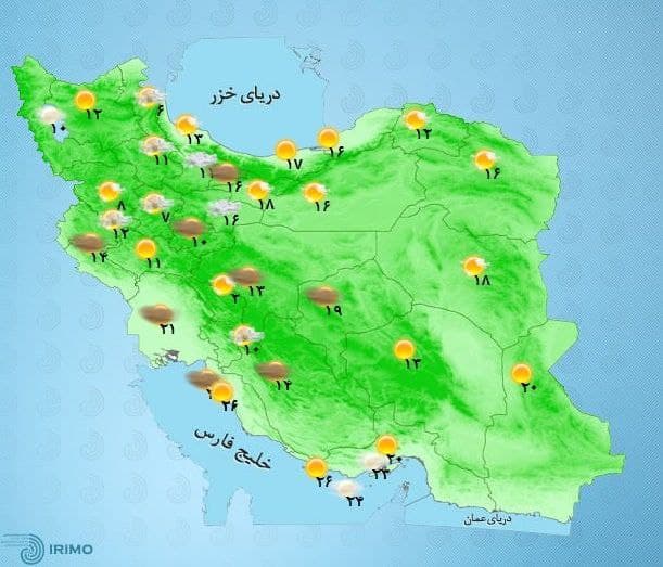بارش باران و تگرگ در ۲۳ استان