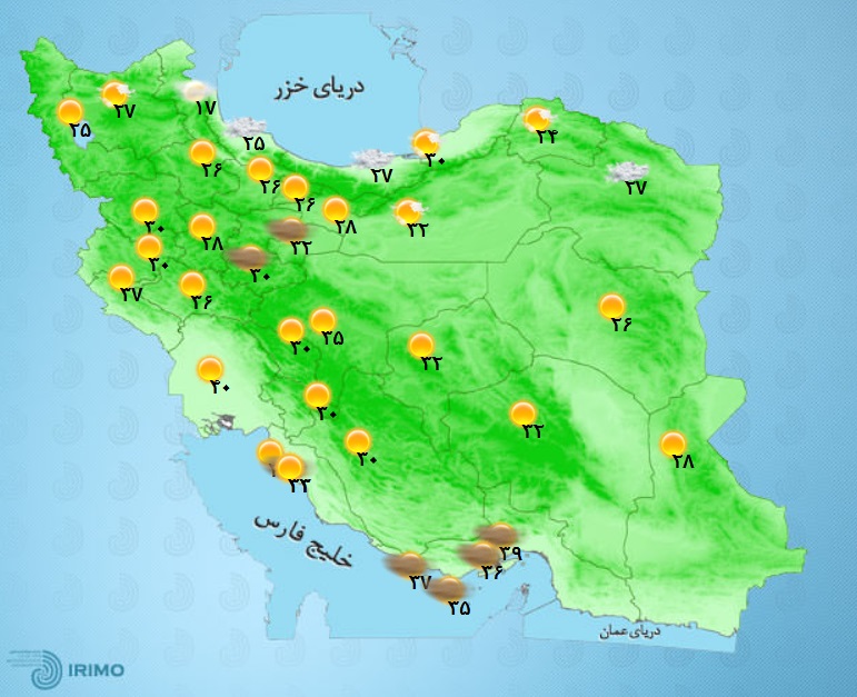 وضعیت آب و هوا، امروز ۳۰ خرداد ۱۴۰۱ / نفوذ توده گرد و غبار به نوار غربی کشور / خیزش گرد و خاک و کاهش کیفیت هوا