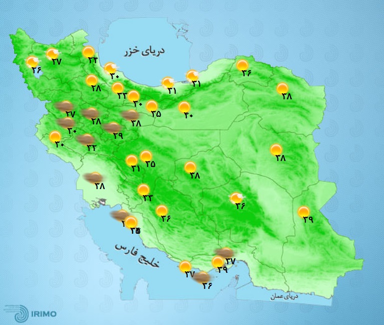 وضعیت آب و هوا، امروز ۶ تیر ۱۴۰۱ / نفوذ توده گرد و خاک از عراق به مناطق غربی کشور / تهرانی‌ها امروز دمای ۴۰ درجه را تجربه می‌کنند