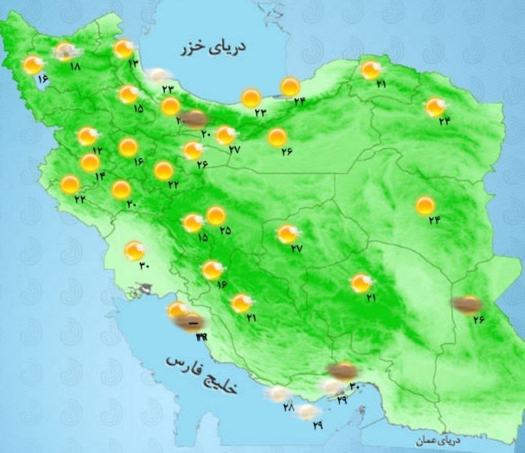 وضعیت آب و هوا، امروز ۱۴ خرداد ۱۴۰۲ / تداوم رگبار پراکنده باران و وزش باد شدید در بیشتر استان‌ها