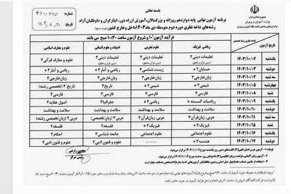 امتحانات نهایی دانش آموزان