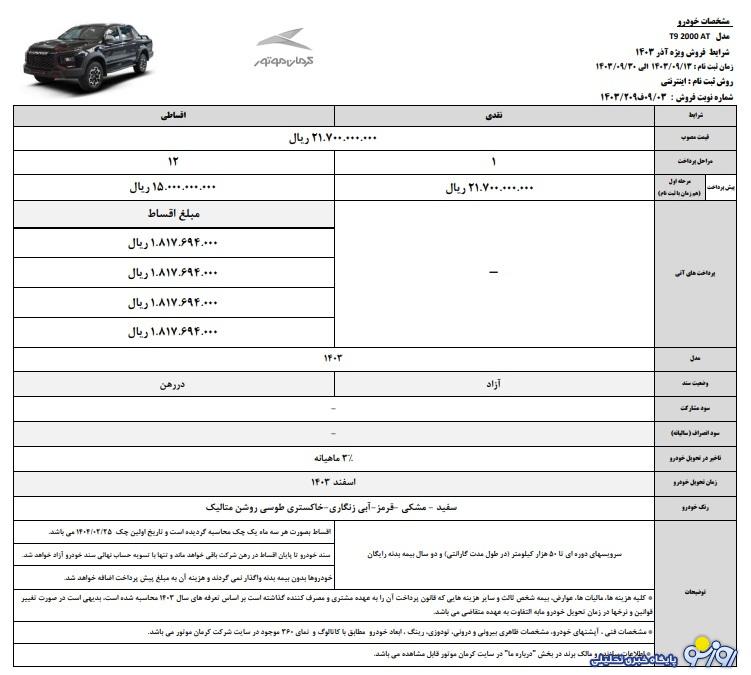 فروش جدید نقد و اقساط 3 محصول کرمان موتور آغاز شد+ جدول