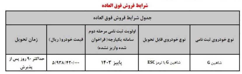 فروش فوق العاده شاهین