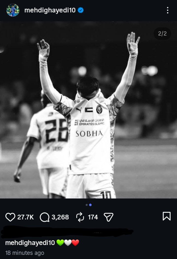 عکس از پست اینستاگرام مهدی قائدی