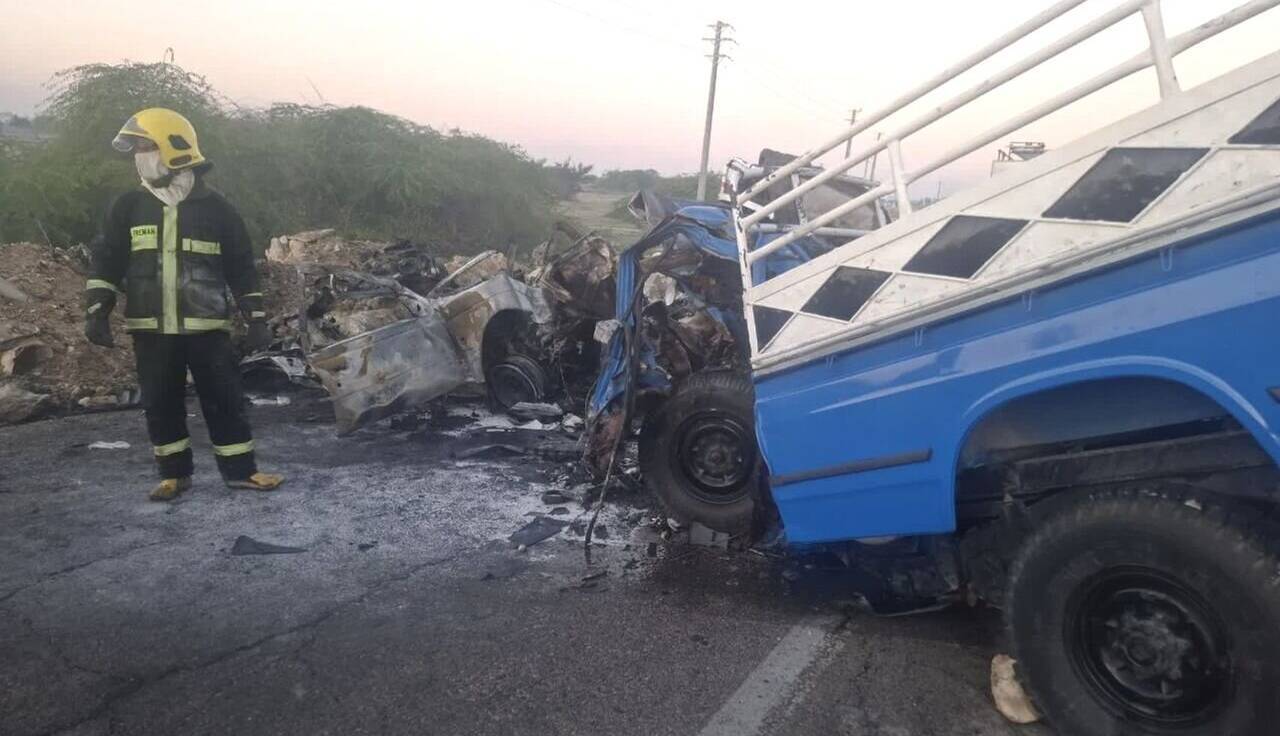 تصادف و انفجار هولناک نیسان حامل کپسول گاز + عکس