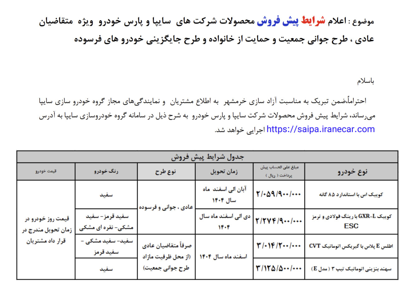 پیش فروش جدید خودرو