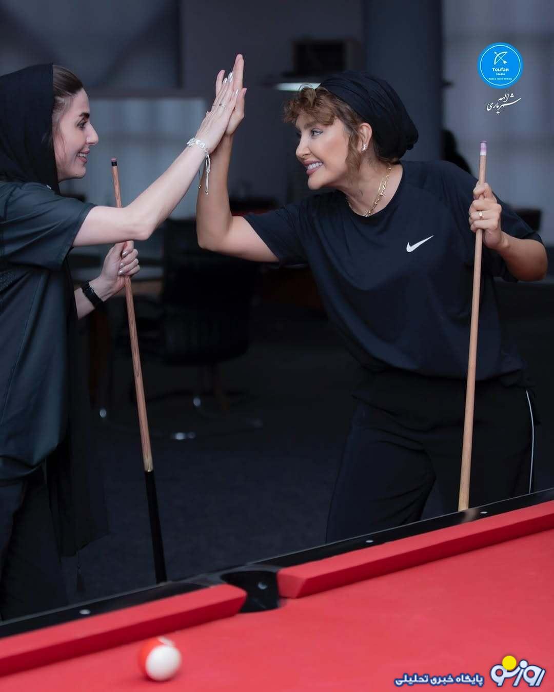 تصاویر جالب بیلیارد بازی کردنِ بازیگر جنجالی شام ایرانی/عکس