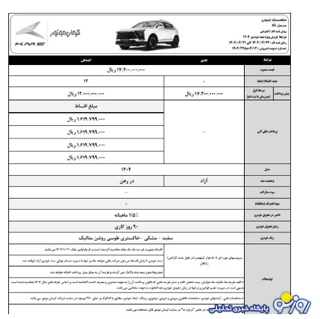 شروع فروش خودرو کی‌ام سی x۵ از فردا - ۲۳ تیر ۱۴۰۴