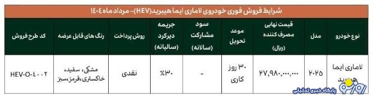 طرح فروش لاماری ایما هیبرید مرداد ۱۴۰۴ طرح فروش لاماری ایما هیبرید مرداد ۱۴۰۴