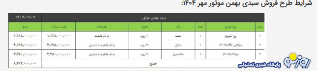 فروش فوری بهمن موتور ویژه مهر آغاز شد فروش فوری بهمن موتور ویژه مهر آغاز شد