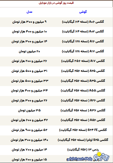 قیمت گوشی سامسونگ، شیائومی و آیفون امروز چهارشنبه ۹ مهر ۱۴۰۴ قیمت گوشی سامسونگ، شیائومی و آیفون امروز چهارشنبه ۹ مهر ۱۴۰۴