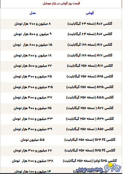 قیمت گوشی سامسونگ، شیائومی و آیفون امروز شنبه ۲۴ آبان ۱۴۰۴ قیمت گوشی سامسونگ، شیائومی و آیفون امروز شنبه ۲۴ آبان ۱۴۰۴