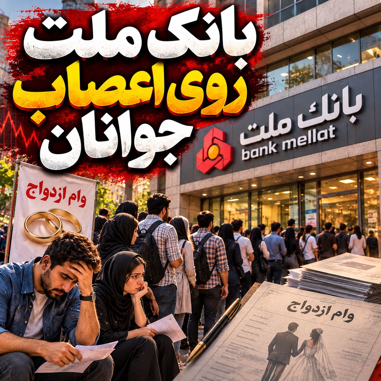 بانک ملت روی اعصاب جوانان/57000 متقاضی در صف فرسایشی وام ازدواج