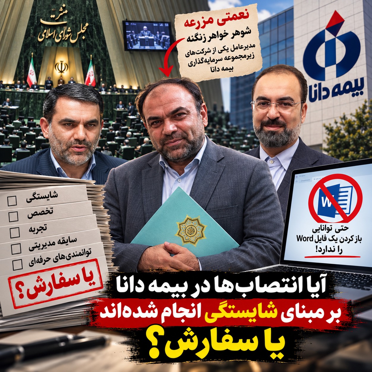 بیمه دانا؛ قربانی انتصاب‌های سفارشی؟/وقتی شایستگی پشت در می‌ماند