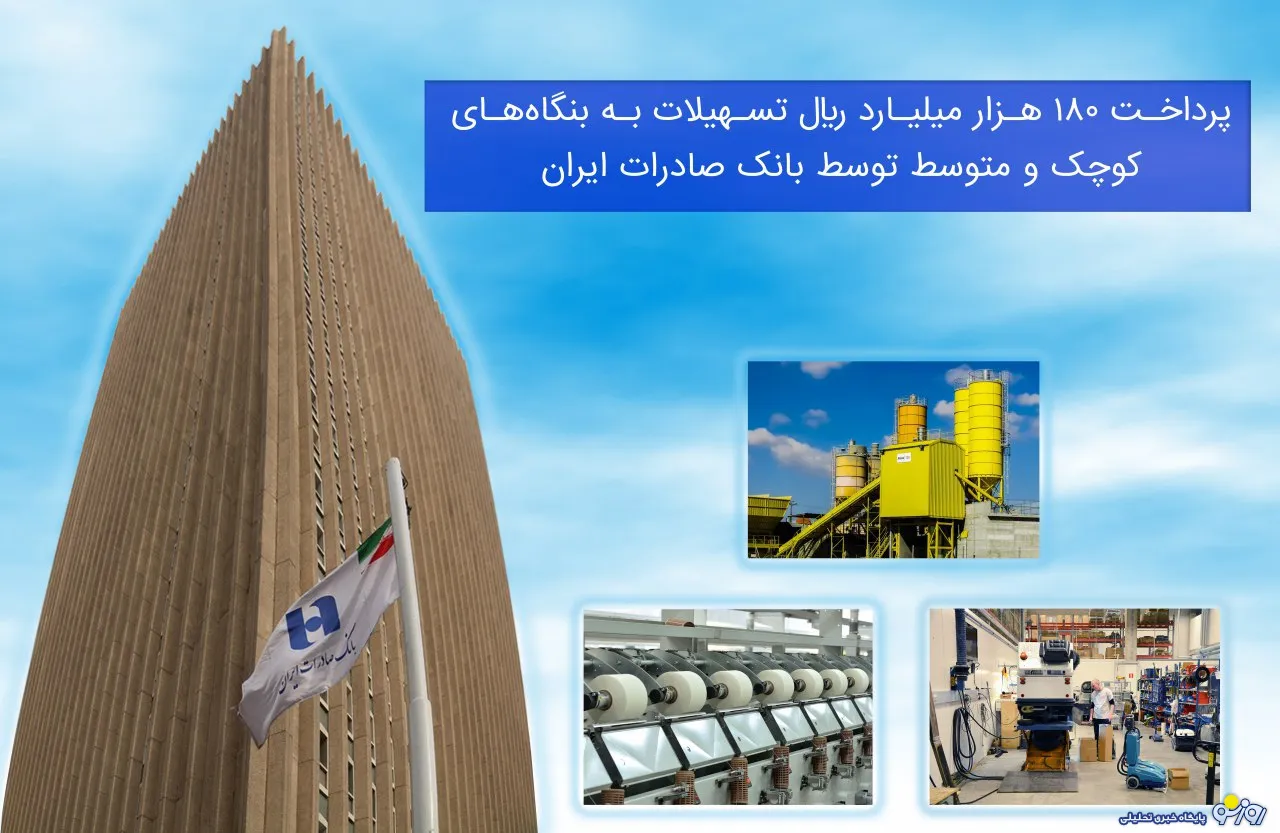 پرداخت 180 هزار میلیارد ریال تسهیلات به بنگاه‌های کوچک و متوسط توسط بانک صادرات ایران