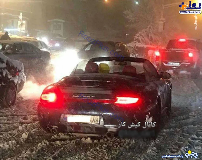 حرکت عجیب بچه پولدار پورشه سوار در برف تهران! + عکس