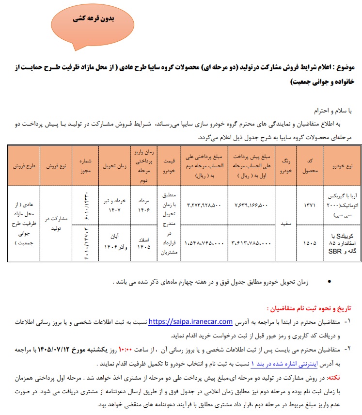 آغاز فروش محصولات سایپا